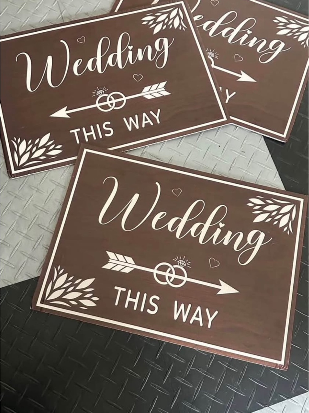 6pcs Wedding This Way & parking signs- Brown and White Rustic Directional Plaque